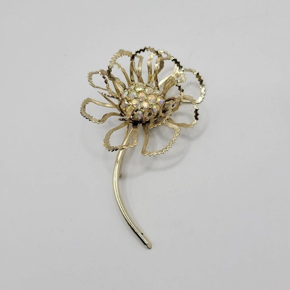 Vintage Sarah Coventry "Allusion" AB Rhinestone Flower Large 3.5" Brooch - Picture 1 of 6
